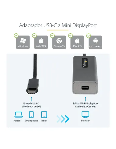 StarTech.com Adaptador USB C a Mini DisplayPort - Convertidor de Vídeo USB Tipo C a mDP Mini DP a 4K 60Hz - Compatible con