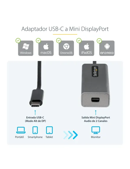 StarTech.com Adaptador USB C a Mini DisplayPort - Convertidor de Vídeo USB Tipo C a mDP Mini DP a 4K 60Hz - Compatible con