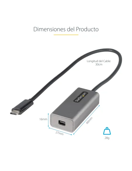 StarTech.com Adaptador USB C a Mini DisplayPort - Convertidor de Vídeo USB Tipo C a mDP Mini DP a 4K 60Hz - Compatible con