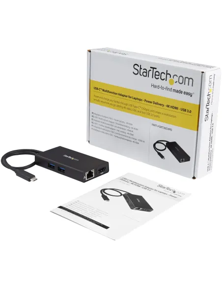 StarTech.com Adaptador Multipuertos USB-C - Docking Station Portátil USB-C 4K HDMI - con Entrega de Potencia de 60W - GbE - Hub