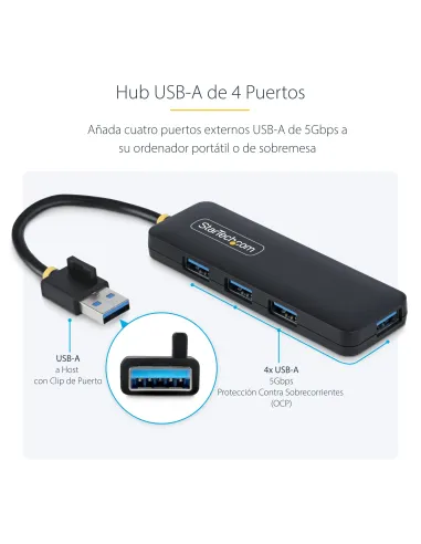 StarTech.com Hub USB-A de 4 Puertos - Ladrón USB de 4 Puertos - Alimentado por el Bus - USB 3.0 de 5Gbps - Hub Portátil para