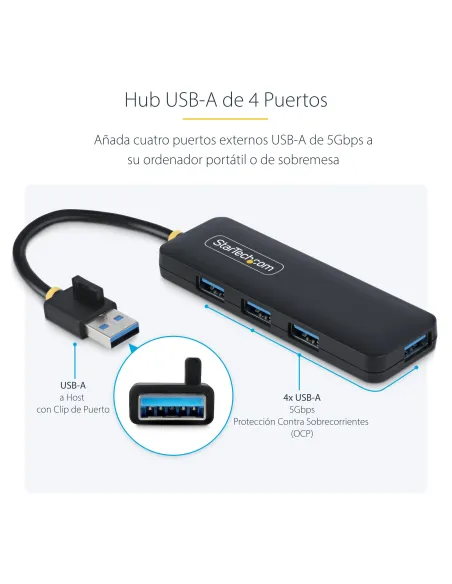 StarTech.com Hub USB-A de 4 Puertos - Ladrón USB de 4 Puertos - Alimentado por el Bus - USB 3.0 de 5Gbps - Hub Portátil para