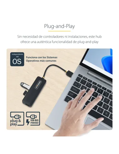 StarTech.com Hub USB-A de 4 Puertos - Ladrón USB de 4 Puertos - Alimentado por el Bus - USB 3.0 de 5Gbps - Hub Portátil para