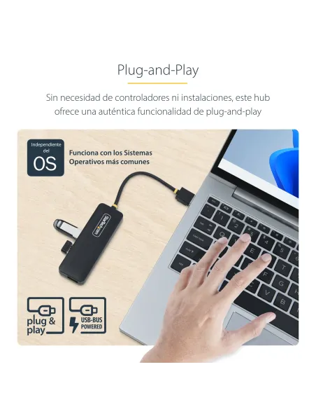 StarTech.com Hub USB-A de 4 Puertos - Ladrón USB de 4 Puertos - Alimentado por el Bus - USB 3.0 de 5Gbps - Hub Portátil para