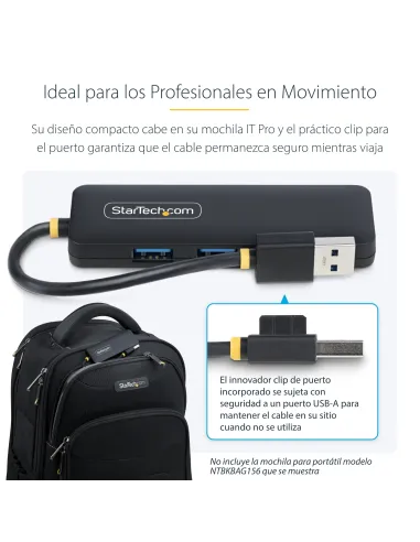 StarTech.com Hub USB-A de 4 Puertos - Ladrón USB de 4 Puertos - Alimentado por el Bus - USB 3.0 de 5Gbps - Hub Portátil para