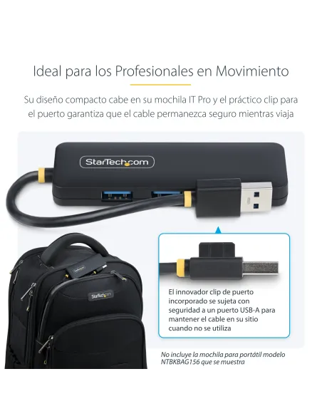 StarTech.com Hub USB-A de 4 Puertos - Ladrón USB de 4 Puertos - Alimentado por el Bus - USB 3.0 de 5Gbps - Hub Portátil para