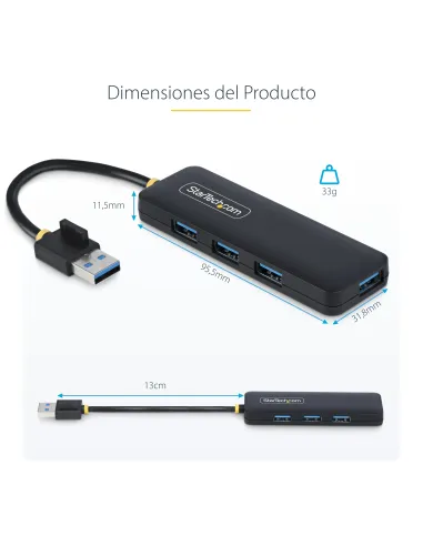 StarTech.com Hub USB-A de 4 Puertos - Ladrón USB de 4 Puertos - Alimentado por el Bus - USB 3.0 de 5Gbps - Hub Portátil para