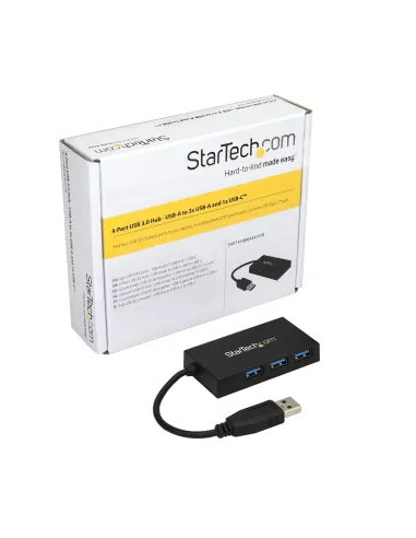 StarTech.com Hub USB 3.0 de 4 Puertos - Hub USB Tipo-A con 1 Puerto USB-C y 3 Puertos USB-A - Alimentación por Bus USB - Hub