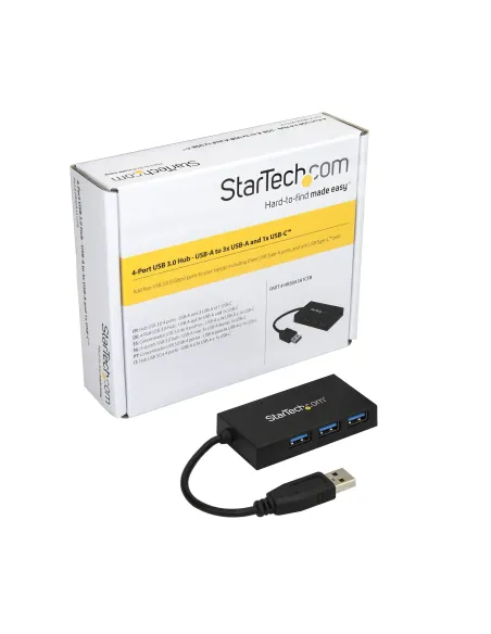 StarTech.com Hub USB 3.0 de 4 Puertos - Hub USB Tipo-A con 1 Puerto USB-C y 3 Puertos USB-A - Alimentación por Bus USB - Hub