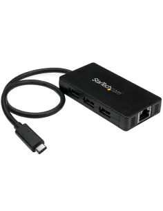 StarTech.com Concentrador USB 3.0 de 3 Puertos con USB-C y Ethernet Gigabit - 5Gbps - Con Adaptador de Alimentación