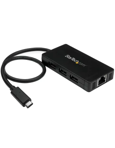 StarTech.com Concentrador USB 3.0 de 3 Puertos con USB-C y Ethernet Gigabit - 5Gbps - Con Adaptador de Alimentación