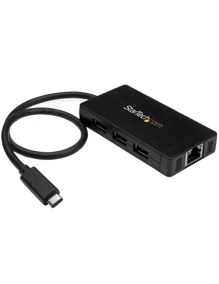 StarTech.com Concentrador USB 3.0 de 3 Puertos con USB-C y Ethernet Gigabit - 5Gbps - Con Adaptador de Alimentación