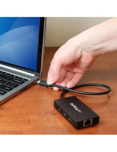 StarTech.com Concentrador USB 3.0 de 3 Puertos con USB-C y Ethernet Gigabit - 5Gbps - Con Adaptador de Alimentación