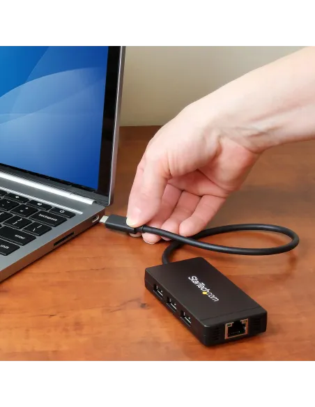 StarTech.com Concentrador USB 3.0 de 3 Puertos con USB-C y Ethernet Gigabit - 5Gbps - Con Adaptador de Alimentación