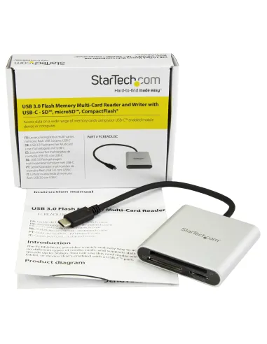 StarTech.com Lector Grabador USB 3.0 de Tarjetas de Memoria SD, Micro SD, CompactFlash - Adaptador USB-C a Tarjetas Flash