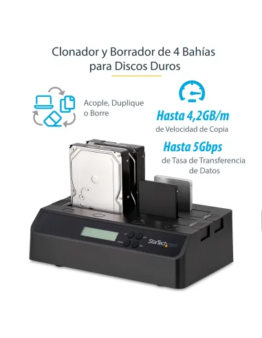 StarTech.com Clonador Borrador Autónomo USB 3.0   eSATA a SATA de 4 Bahías para Discos Duros y SSDs 1 3 - Docking Station -