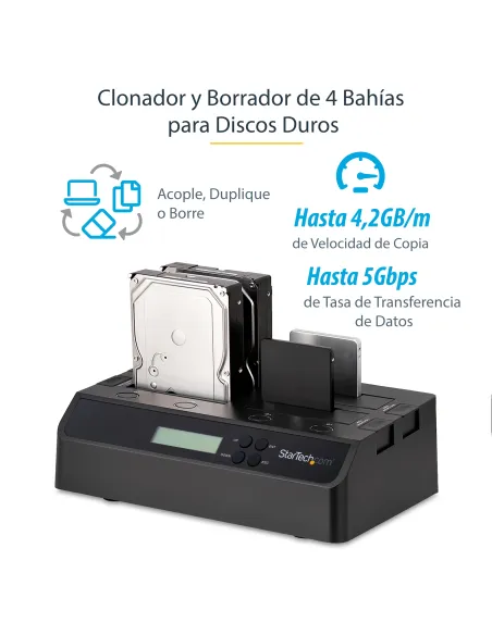 StarTech.com Clonador Borrador Autónomo USB 3.0   eSATA a SATA de 4 Bahías para Discos Duros y SSDs 1 3 - Docking Station -