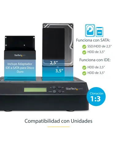 StarTech.com Clonador Borrador Autónomo USB 3.0   eSATA a SATA de 4 Bahías para Discos Duros y SSDs 1 3 - Docking Station -