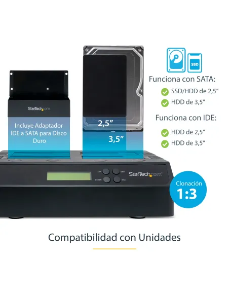 StarTech.com Clonador Borrador Autónomo USB 3.0   eSATA a SATA de 4 Bahías para Discos Duros y SSDs 1 3 - Docking Station -