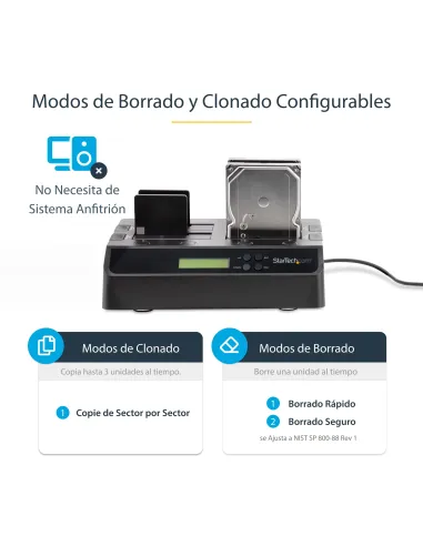 StarTech.com Clonador Borrador Autónomo USB 3.0   eSATA a SATA de 4 Bahías para Discos Duros y SSDs 1 3 - Docking Station -