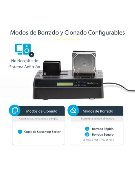 StarTech.com Clonador Borrador Autónomo USB 3.0   eSATA a SATA de 4 Bahías para Discos Duros y SSDs 1 3 - Docking Station -