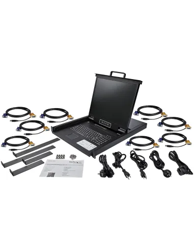 StarTech.com Consola KVM de 8 puertos para Montaje en Rack - Teclado QWERTY - con Cables de 1,8m - Conmutador KVM con Monitor