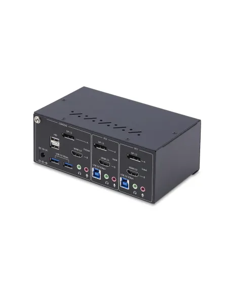 StarTech.com Switch KVM de 2 Puertos DisplayPort HDMI - Conmutador KVM de Dos Monitores - Hub Ladrón USB 2 Puertos 5Gbps - 2