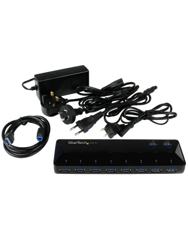 StarTech.com Concentrador USB 3.0 (5Gbps) de 10 Puertos - Ladrón con Puertos de Carga y Sincronización - Hub con 2 Puertos de