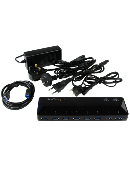 StarTech.com Concentrador USB 3.0 (5Gbps) de 10 Puertos - Ladrón con Puertos de Carga y Sincronización - Hub con 2 Puertos de