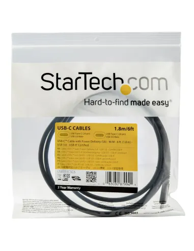 StarTech.com Cable de 1,8m USB-C a USB-C - PD de 5A - USB TipoC - Certificado para Funcionar con Chromebook - USB-IF - M a M -