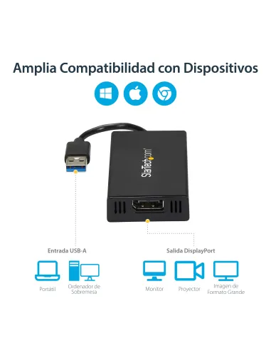 StarTech.com Adaptador USB 3.0 a DisplayPort 4K Ultra HD - Certificado por DisplayLink - Convertidor de Vídeo con Tarjeta