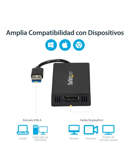 StarTech.com Adaptador USB 3.0 a DisplayPort 4K Ultra HD - Certificado por DisplayLink - Convertidor de Vídeo con Tarjeta