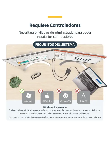 StarTech.com Adaptador USB 3.0 a HDMI Doble - 4K 30Hz