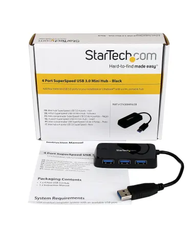 StarTech.com Adaptador Concentrador Hub Ladrón USB 3.0 (5Gbps) Super Speed para Portátil de 4 Puertos Salidas - Negro