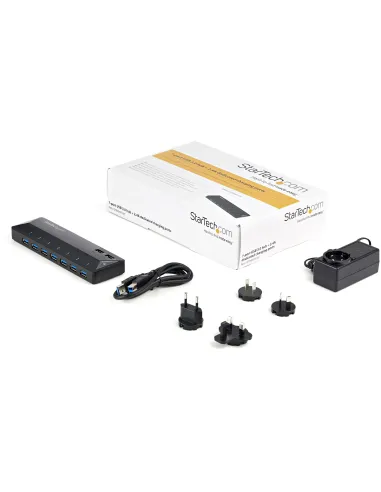 StarTech.com Concentrador USB 3.0 de 7 Puertos - 5Gbps - Ladrón con Puertos de Carga y Sincronización - Hub con 2 Puertos de