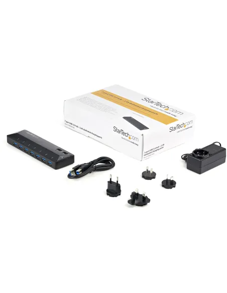 StarTech.com Concentrador USB 3.0 de 7 Puertos - 5Gbps - Ladrón con Puertos de Carga y Sincronización - Hub con 2 Puertos de