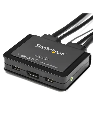 StarTech.com Switch Conmutador KVM de 2 Puertos DisplayPort 4K60Hz con Cables Incorporados