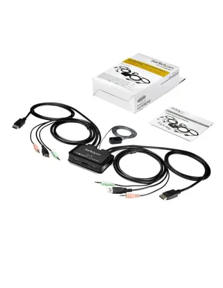 StarTech.com Switch Conmutador KVM de 2 Puertos DisplayPort 4K60Hz con Cables Incorporados