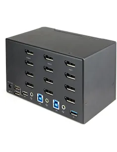 StarTech.com Switch Conmutador KVM de 2 Puertos DisplayPort 1.2 para 4 Monitores - DP HDR UHD 4K de 60Hz - Hub Ladrón de 2 2