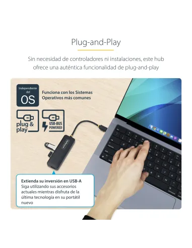 StarTech.com Hub USB-C de 4 Puertos - Ladrón USB Tipo C a 4 Puertos USB-A - Alimentado por el Bus - USB 3.0 de 5Gbps - Hub