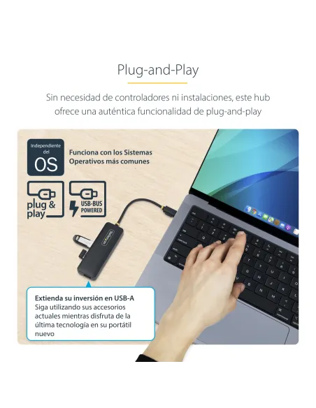 StarTech.com Hub USB-C de 4 Puertos - Ladrón USB Tipo C a 4 Puertos USB-A - Alimentado por el Bus - USB 3.0 de 5Gbps - Hub