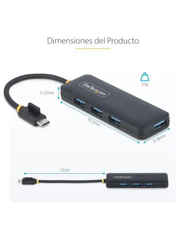 StarTech.com Hub USB-C de 4 Puertos - Ladrón USB Tipo C a 4 Puertos USB-A - Alimentado por el Bus - USB 3.0 de 5Gbps - Hub