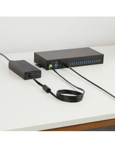 StarTech.com Hub Ladrón Industrial de Metal USB 3.0 5Gbps de 16 Puertos - de Montaje - Alimentación por Bloque de Terminales -