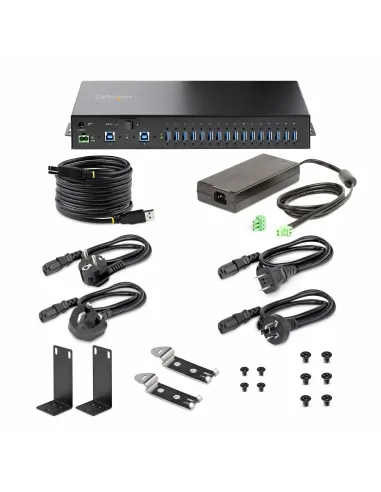 StarTech.com Hub Ladrón Industrial de Metal USB 3.0 5Gbps de 16 Puertos - de Montaje - Alimentación por Bloque de Terminales -