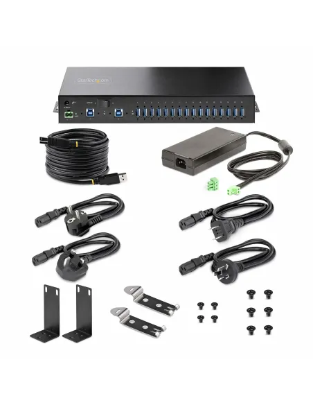 StarTech.com Hub Ladrón Industrial de Metal USB 3.0 5Gbps de 16 Puertos - de Montaje - Alimentación por Bloque de Terminales -