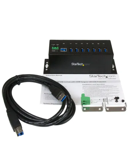 StarTech.com Hub Concentrador USB 3.0 de 7 Puertos - 5Gbps - Ladrón USB Industrial de Metal con Protección ESD y Protección de