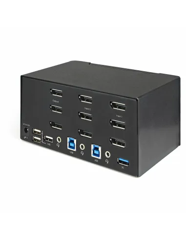 StarTech.com Switch Conmutador KVM de 2 Puertos DisplayPort 4K para 3 Monitores - Vídeo de 4K y 60Hz Ultra HD - HDR - Hub