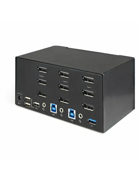 StarTech.com Switch Conmutador KVM de 2 Puertos DisplayPort 4K para 3 Monitores - Vídeo de 4K y 60Hz Ultra HD - HDR - Hub