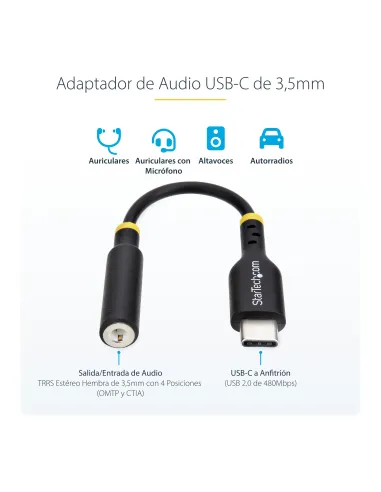 StarTech.com Adaptador de Audio USB-C a 3,5mm TRRS Minijack - Adaptador de Audio USB Tipo C para Auriculares con Micrófono -