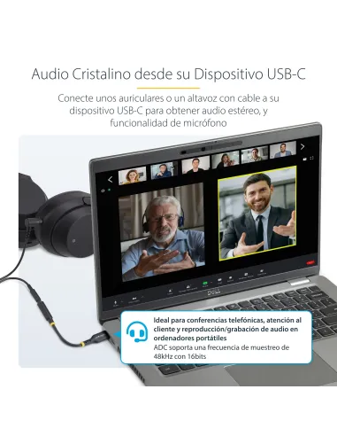 StarTech.com Adaptador de Audio USB-C a 3,5mm TRRS Minijack - Adaptador de Audio USB Tipo C para Auriculares con Micrófono -